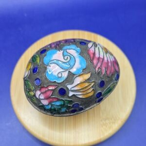 Cloisonne Enamel On Brass Egg Shaped Trinket Box